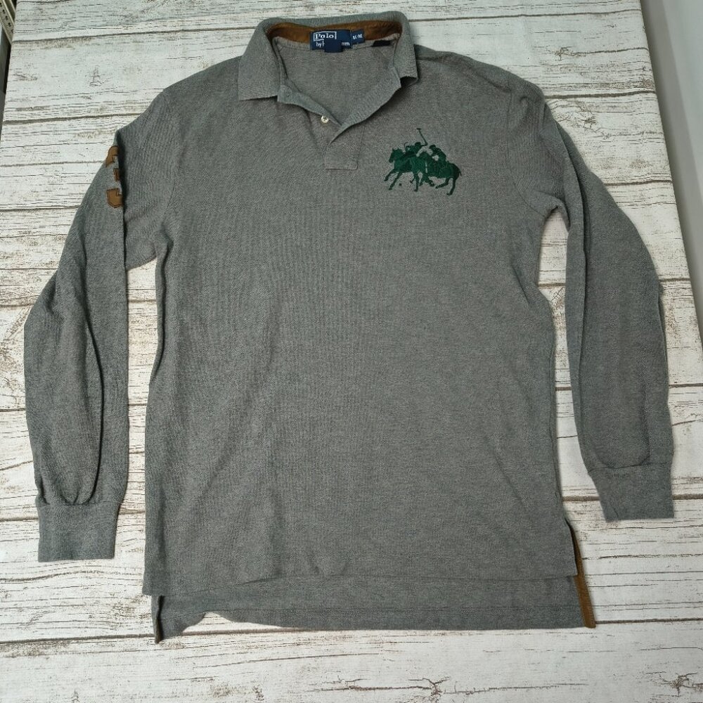 Polo Ralph Lauren Big Pony Dual Green Long Sleeve Polo Shirt Men Size Medium